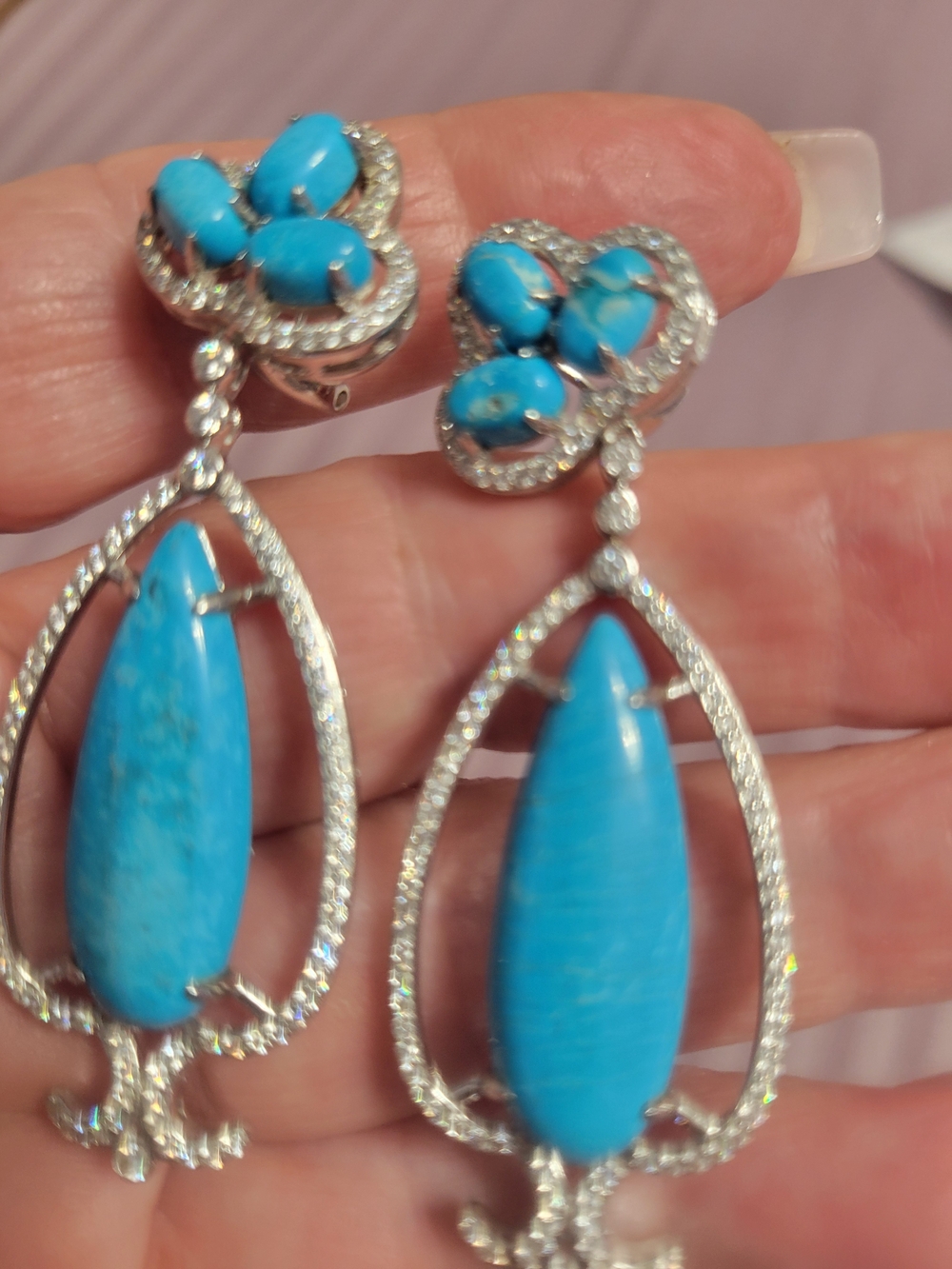 Turquoise Drop Dangle Earrings - Bright Blue Gemstone